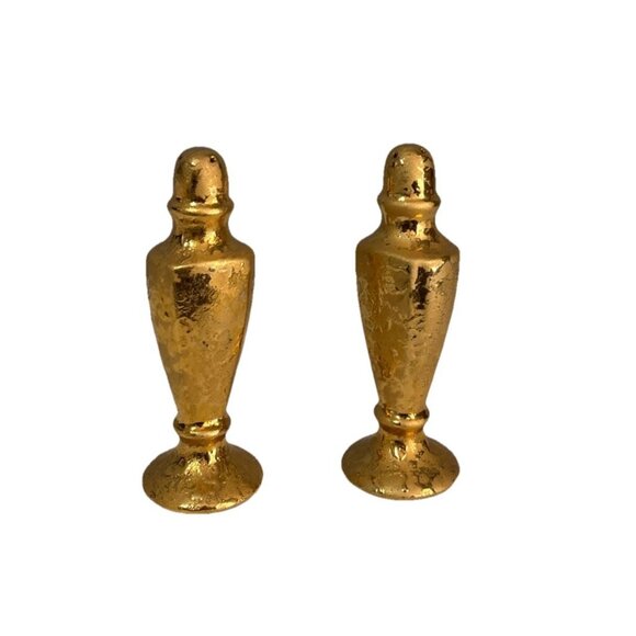 Weeping Gold Tall Mid Century Salt & Pepper Shakers Gilded Vintage MCM Ceramic - Picture 1 of 7